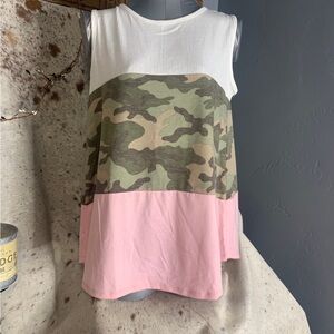 Camo and Pink Colorblock Tank Top